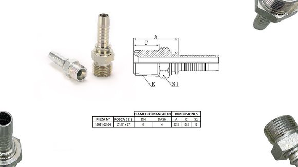 Imagen de MACHO RECTO 1/8" NPT X 27F 04 MANG.1/4" CONICO